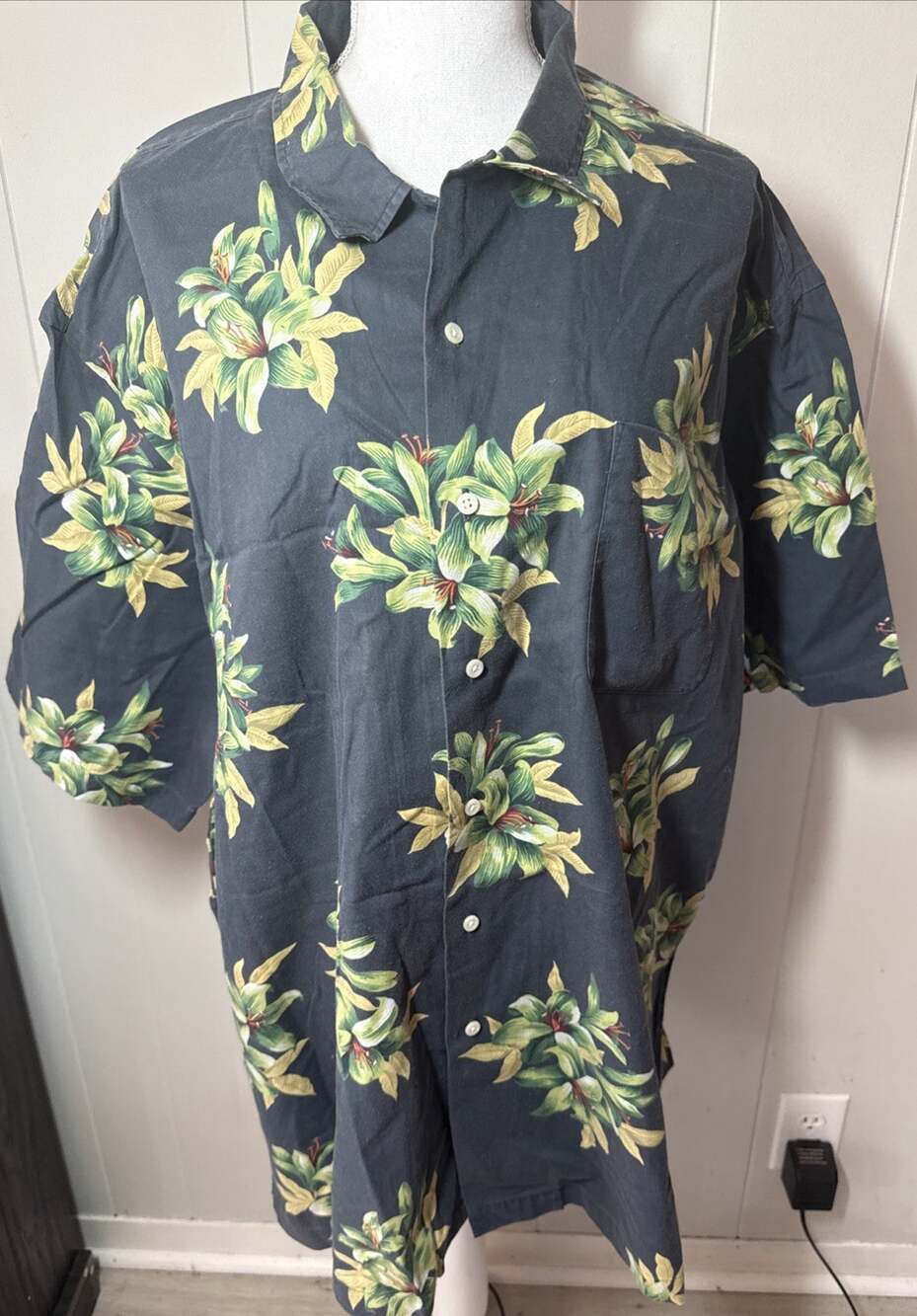 Vintage Polo Ralph Lauren Hawaiian Shirt Men's 2XL Navy Blue Floral RR